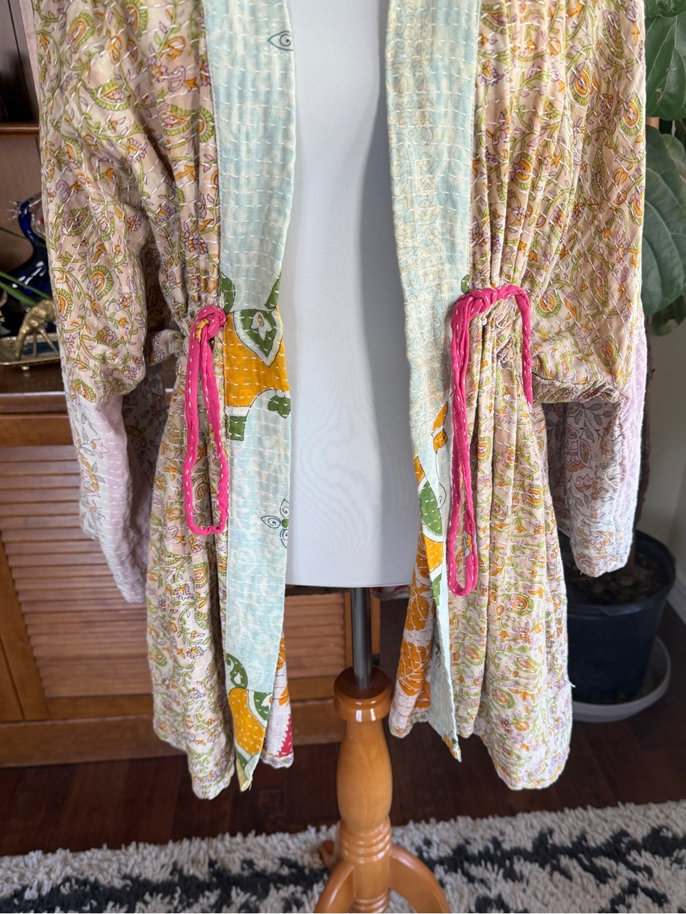 Kantha Bae Dreamweaver Vintage Cotton Sari Pastel Cinch Kimono OS - Picture 3 of 16